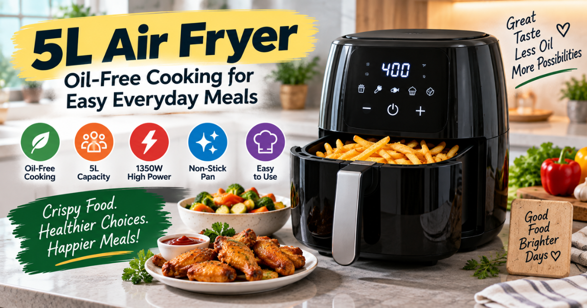 5L Air Fryer 1350W – Oil-Free Cooking for Easy Everyday Meals